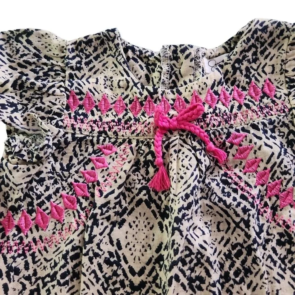 Jessica Simpson Girls Size 6/9 Months Tan Print Top/Dress with Pink Embroidery
